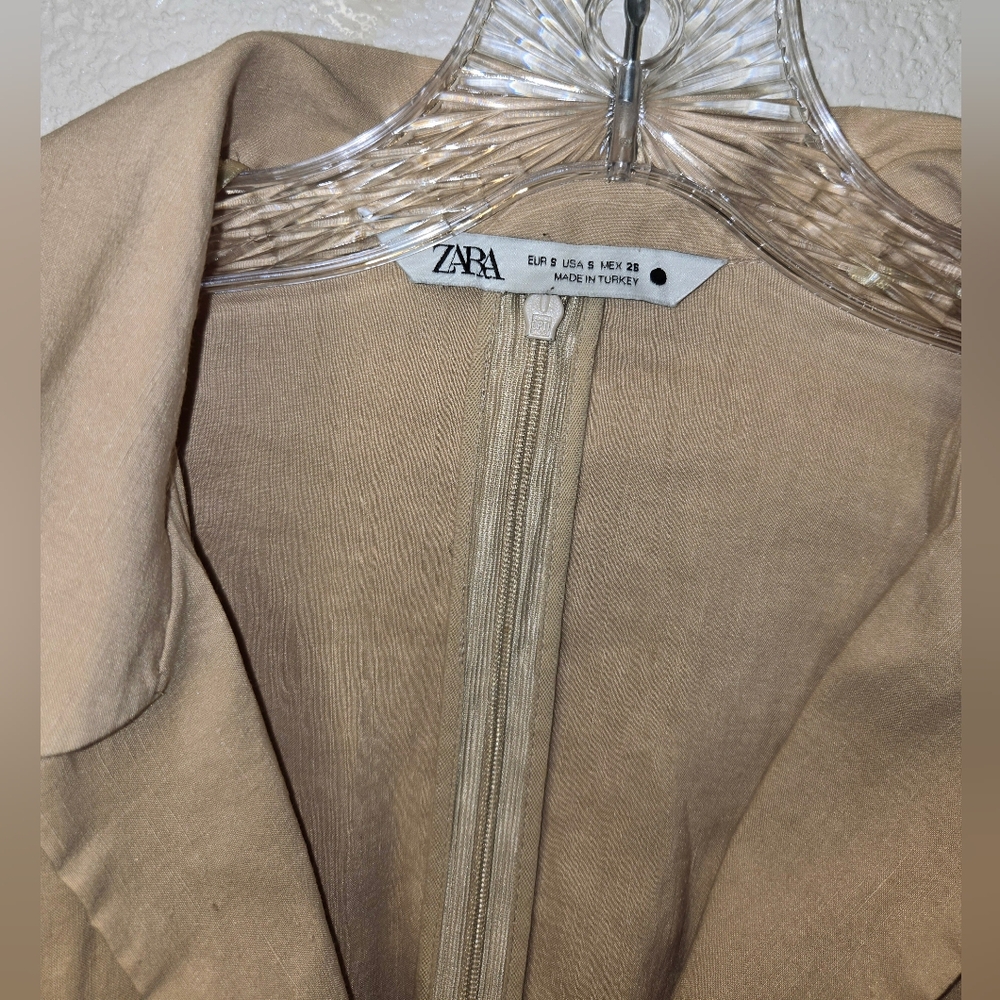 Zara Linen Blend Cutout Dress in Tan - Picture 7 of 9